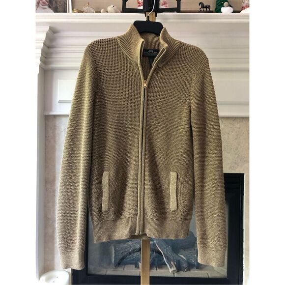 Lauren Ralph Lauren Women’s Gold Shimmery Zip Up Sweater Size L - Picture 1 of 5